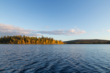 Autumnal lake scenery in Sweden during sunset