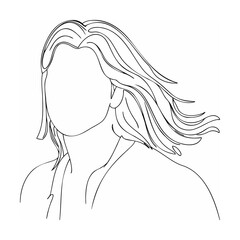 Elegant line art portrait of a woman with flowing hair illustrating beauty and simplicity
