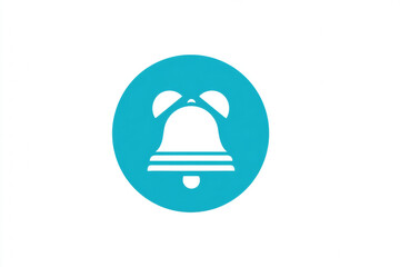 Fototapeta premium Blue alarm bell icon centered on white background, flat design style, simple and modern, symbolizing alert, notification, or reminder, with calm and clear visual impression