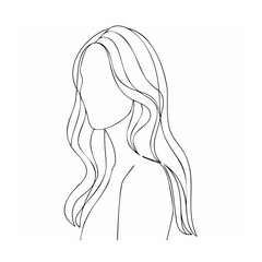 Minimalist line drawing of a woman's silhouette with flowing wavy hair aesthetic illustration