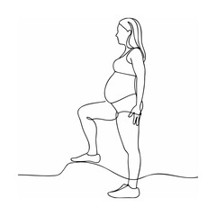 Minimalist one line drawing illustrating a pregnant woman climbing simple steps