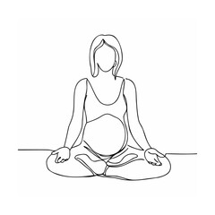 Pregnant woman in lotus pose practicing yoga minimalist single line art illustration