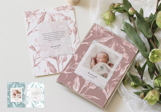 Multipurpose Card with Graphite Flowers Pattern Illustration
