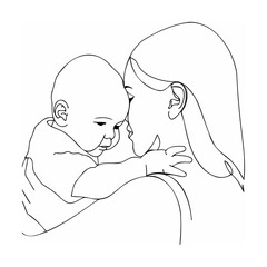 Tender moment illustration of a mother embracing her infant baby with love and affection