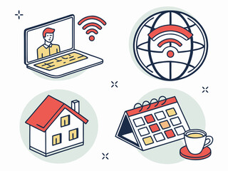 Modern Modern Remote Work And Home Office Icon Set  Symbol