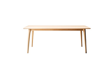 Simple, light wood rectangular table with tapered legs, isolated on transparent background. background removed