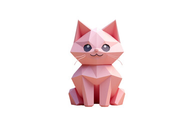 Adorable pink polygonal cat sitting, low-poly 3D render. background removed