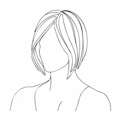 Minimalist line drawing of a woman with a bob hairstyle in simple black and white