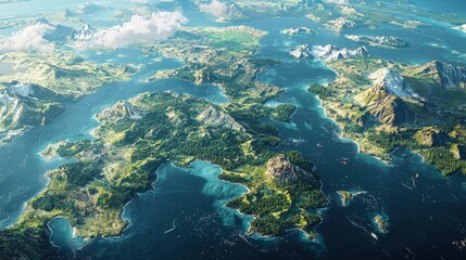 Fototapeta premium A detailed aerial view of a lush archipelago.