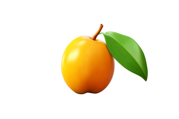 A single, ripe apricot with a vibrant yellow hue and a single green leaf. background removed