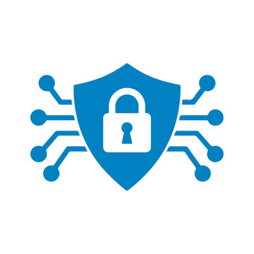 illustration showing shield with padlock and network link. Represents cybersecurity, data loss prevention, network protection and secure information management. Isolated on white background.
