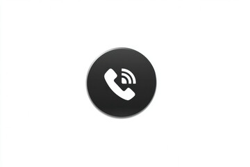 Black phone receiver icon with signal waves, centered on white background, symbolizing communication, contact, or call, with modern and minimalistic style