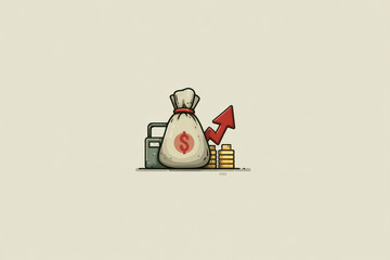 Money bag growth arrow gold coin calculator financial profit business investment wealth economic success savings illustration