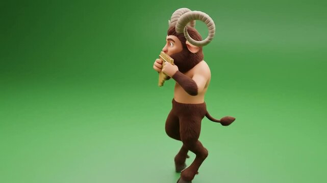 Mythical Satyr Playing Pan Flute Green Screen 3D Animation
