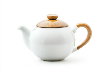 Elegant white teapot with wooden lid perfect for serving tea in any setting