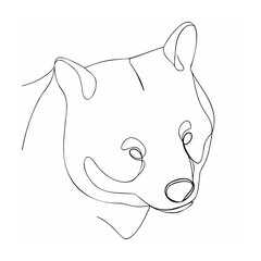 Minimalist continuous line drawing of a bear head in profile with simple outline art