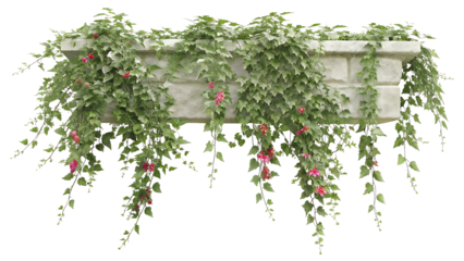 Stone Planter Overgrown with Vines and Pink Flowers 3D Render