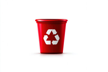 Red trash bin icon flat recycle symbol waste container isolated on white background eco friendly clean modern minimal environmental centered simple design
