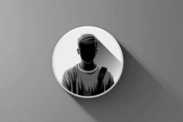 Flat avatar icon of young man silhouette in gray tones, clean minimalist style with long shadow, modern digital illustration for user profile or social media