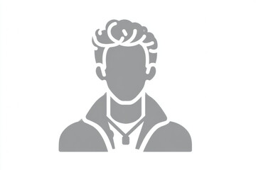 Male avatar silhouette in gray with modern hairstyle, wearing jacket and necklace, flat icon style, clean and minimal design, suitable for user profile or social media