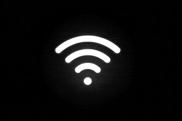 Minimal black and white wifi signal icon with glowing effect, symbolizing wireless internet connection, technology, and digital communication in modern style