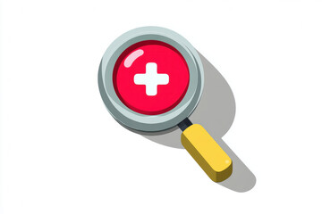 Magnifier with plus sign, flat style, isolated on white background, symbolizing zoom in, search, and focus, with modern and clean design for user interface or web icon