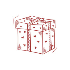 png simple continuous line art of gift box with celebrate symbol cartoon style decoration online...