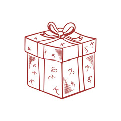 png cartoon wrapped gift box in continuous line style surprise hand-drawn vector illustration online shopping celebrate bonus greeting background

