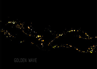 Shiny isolated design component, chaotic golden tinsel on black background.