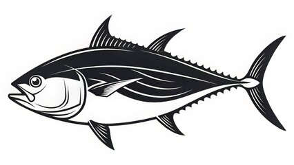Fototapeta premium A chunky black tuna silhouette with rounded curves and fine dorsal details, isolated for icon or print use.