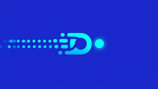 Abstract blue digital design featuring a dynamic logo with motion effects and vibrant background