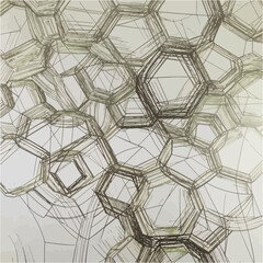 Pencil Sketch Featuring An Array Of Overlapping Hexagonal Shapes Creating A Geometric Abstraction