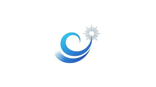 Abstract blue wave logo with a starburst element, symbolizing innovation and creativity