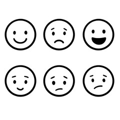Emotion Faces Icon Set – Hand-Drawn Line Art of Various Facial Expressions for Mood and Feelings Concepts