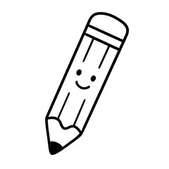 Smiling Pencil Icon – Cute Hand-Drawn Line Art for Writing, Drawing, and School-Themed Designs