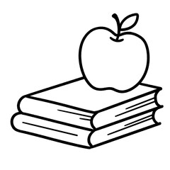 Apple on Stack of Books Icon – Hand-Drawn Line Art Symbol for Education, Learning, and Teaching