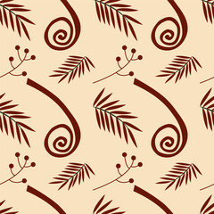 Abstract tropical seamless pattern with palm leaves. Hand drawn minimal art background. Surface cover design. Fabric textile print