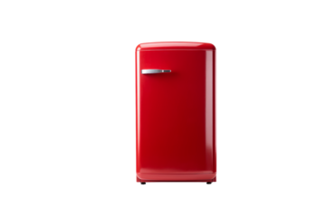 A retro-style red refrigerator, a classic kitchen appliance. background removed
