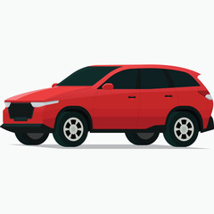 Modern red SUV vehicle angled front side view