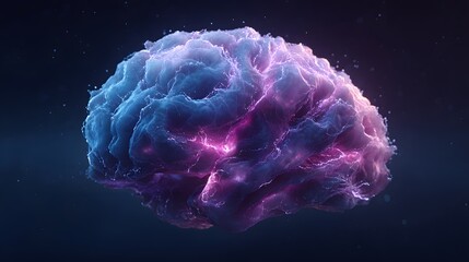 Abstract Glowing Human Brain with Blue and Purple Light
