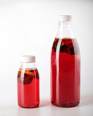 A collection of Vibrant Red Beverage Bottles elegantly arranged on