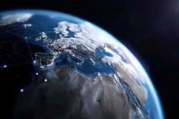 3D rendering of Earth with connected digital nodes