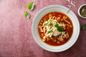 Traditional minestrone soup with cheese