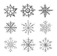 png cartoon holiday card with drawn snowflake design black and white icon set decorative element star celebration season greeting creative concept

