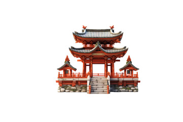 A meticulously detailed 3D rendering of a traditional Japanese gate, showcasing intricate architecture and vibrant colors. background removed