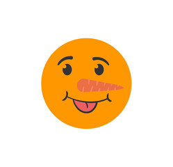 Fototapeta premium png isolated snowman face with carrot nose black eyes happy smile cartoon style white head winter christmas vector design children flat graphic