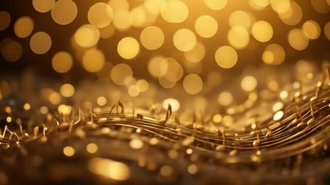 Gold music background with musical notes and bokeh lights. 4k videos