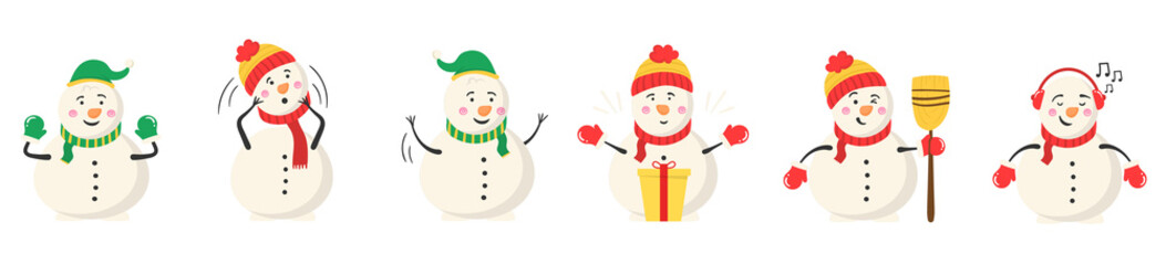 png cute snowman card with scarf carrot nose flat style winter background festive expression joy snowflake decoration christmas vector illustration

