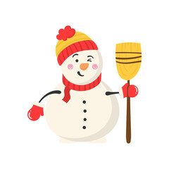 png isolated character of smiling snowman with hat blue background cute holiday graphic set new year pose creative colourful design flat concept

