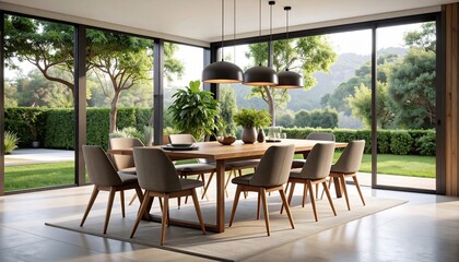 Modern Dining Room with Stunning Garden View